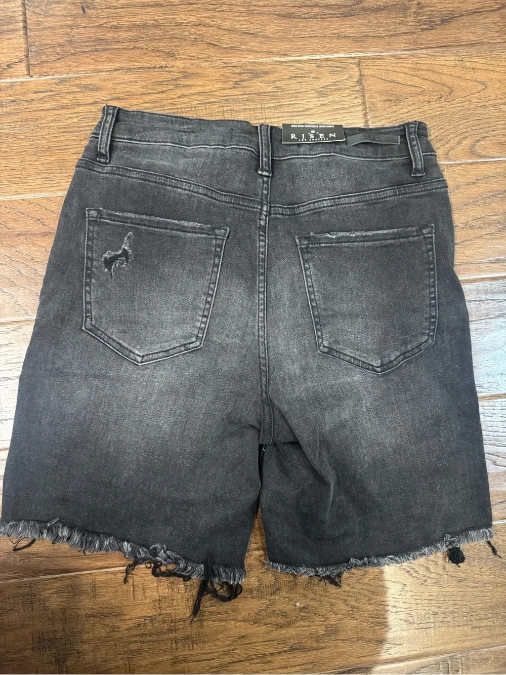 Risen Distressed High-Rise Black Denim Shorts